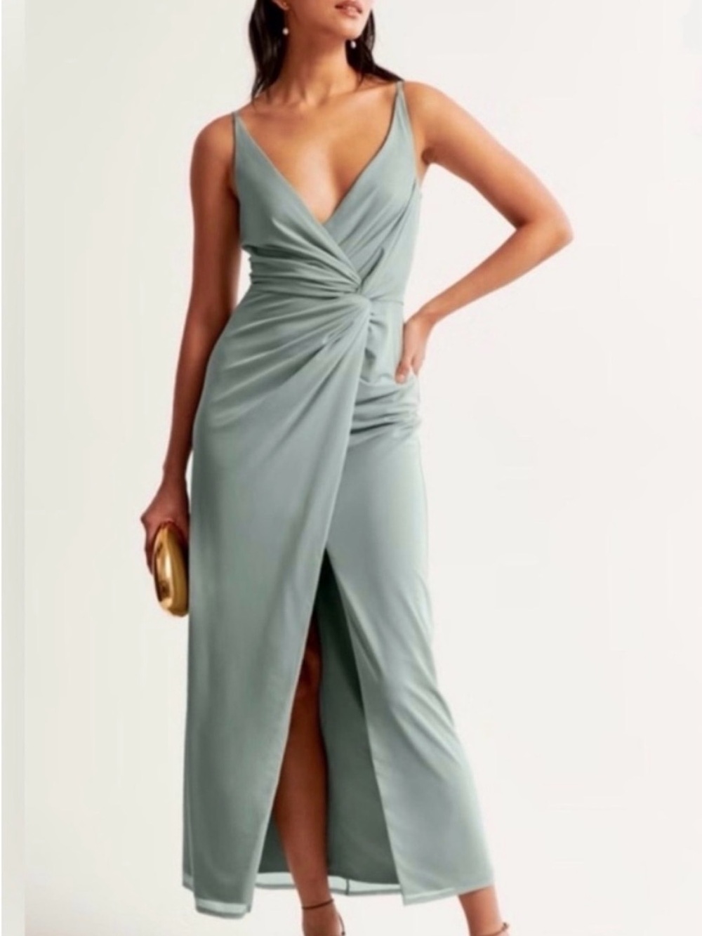 Abercrombie & Fitch Twisted-Waist Sage Maxi Dress